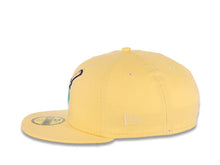 Load image into Gallery viewer, San Diego Padres New Era MLB 59FIFTY 5950 Fitted Cap Hat Light Yellow Crown/Visor Teal/White Swinging Friar Logo 40th Anniversary Side Patch Teal UV
