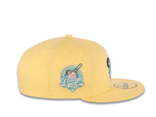 Load image into Gallery viewer, San Diego Padres New Era MLB 59FIFTY 5950 Fitted Cap Hat Light Yellow Crown/Visor Teal/White Swinging Friar Logo 40th Anniversary Side Patch Teal UV
