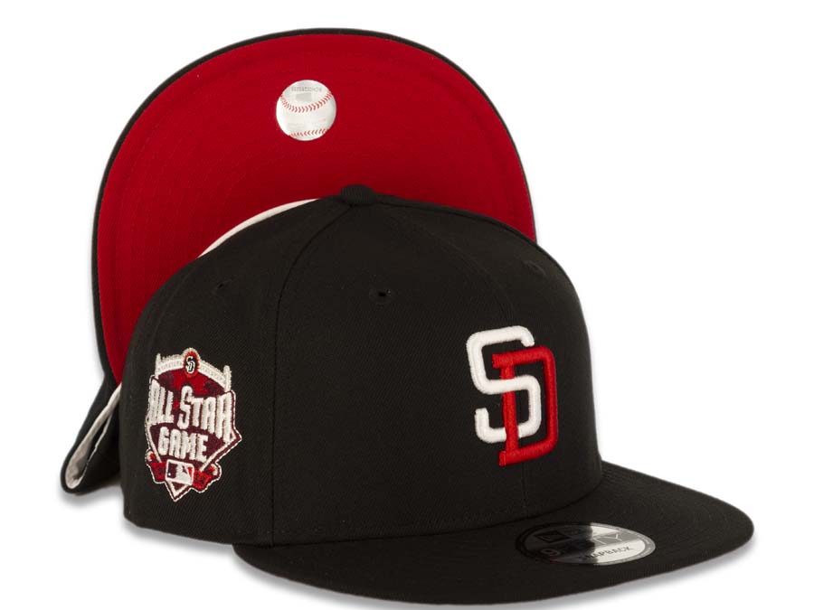 San Diego Padres New Era MLB 9FIFTY 950 Snapback Cap Hat Black Crown/Visor White/Red Logo 2016 All-Star Game Side Patch Red UV