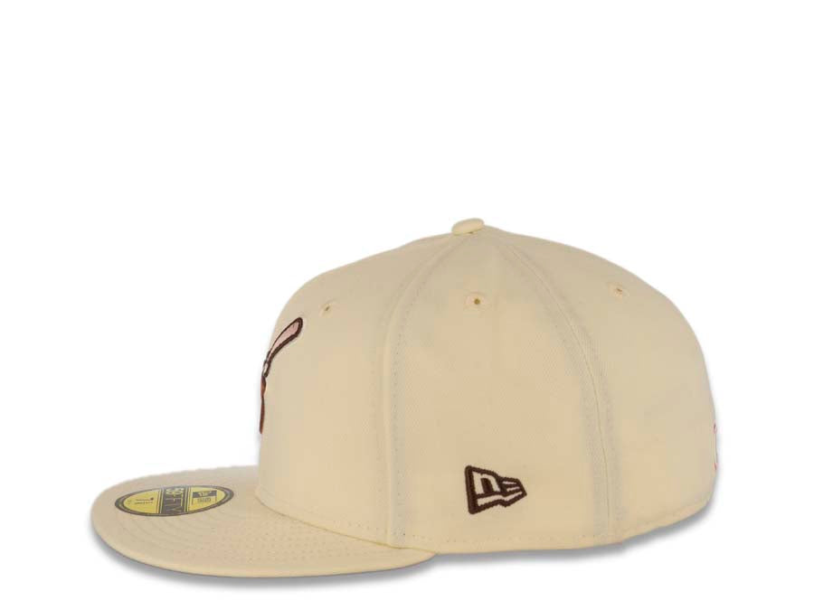 San Diego Padres New Era MLB 59FIFTY 5950 Fitted Cap Hat Cream Crown/Visor  Brown/Pink Swinging Friar Logo 40th Anniversary Side Patch Brown UV
