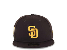 Load image into Gallery viewer, San Diego Padres New Era MLB 59FIFTY 5950 Fitted Cap Hat Dark Brown Crown/Visor Yellow Logo Established 1969 Banner Side Patch
