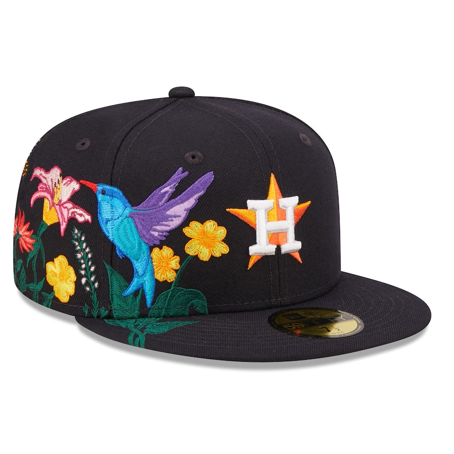Houston Astros New Era MLB 59FIFTY 5950 Fitted Cap Hat Navy Crown/Visor Team Color Logo (Blooming)
