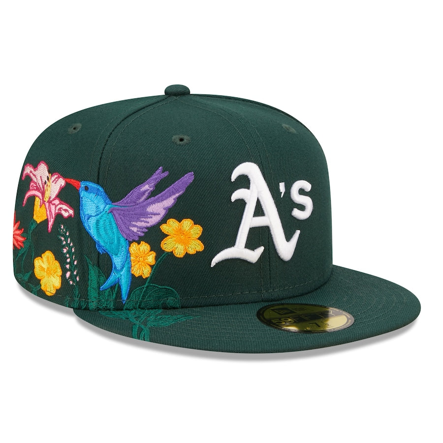 Oakland Athletics New Era MLB 59FIFTY 5950 Fitted Cap Hat Dark Green Crown/Visor Team Color Logo (Blooming)