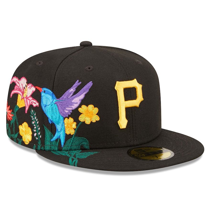 Pittsburgh Pirates New Era MLB 59FIFTY 5950 Fitted Cap Hat Black Crown/Visor Team Color Logo (Blooming)