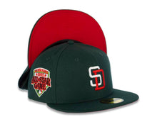 Load image into Gallery viewer, San Diego Padres New Era MLB 59FIFTY 5950 Fitted Cap Hat Dark Green Crown/Visor White/Red Logo 1992 All-Star Game Side Patch Red UV
