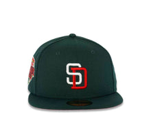 Load image into Gallery viewer, San Diego Padres New Era MLB 59FIFTY 5950 Fitted Cap Hat Dark Green Crown/Visor White/Red Logo 1992 All-Star Game Side Patch Red UV
