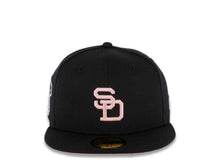 Load image into Gallery viewer, San Diego Padres New Era MLB 59FIFTY 5950 Fitted Cap Hat Black Crown/Visor Pink Cooperstown Retro Logo Go Padres Side Patch Pink UV
