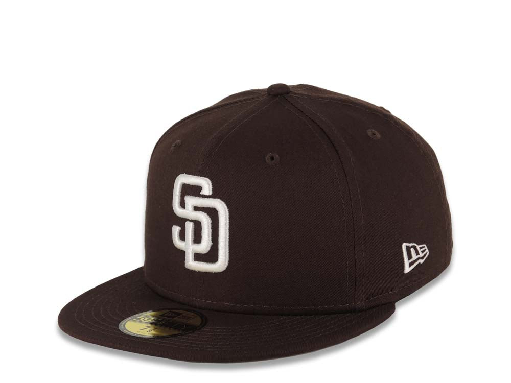 San Diego Padres New Era MLB 59FIFTY 5950 Fitted Cap Hat Wheat Crown/Visor Brown/White P Logo Established 1969 Side Patch Brown UV 7