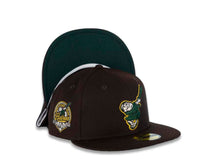 Load image into Gallery viewer, San Diego Padres New Era MLB 59FIFTY 5950 Fitted Cap Hat Dark Brown Crown/Visor Green/Gold Swinging Friar Logo 40th Anniversary Side Patch Green UV 
