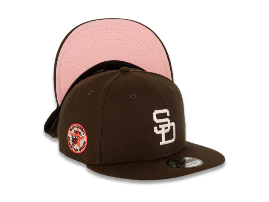 San Diego Padres New Era MLB 9FIFTY 950 Snapback Cap Hat Brown Crown/Visor White Logo 1978 All-Star Game Side Patch Pink UV