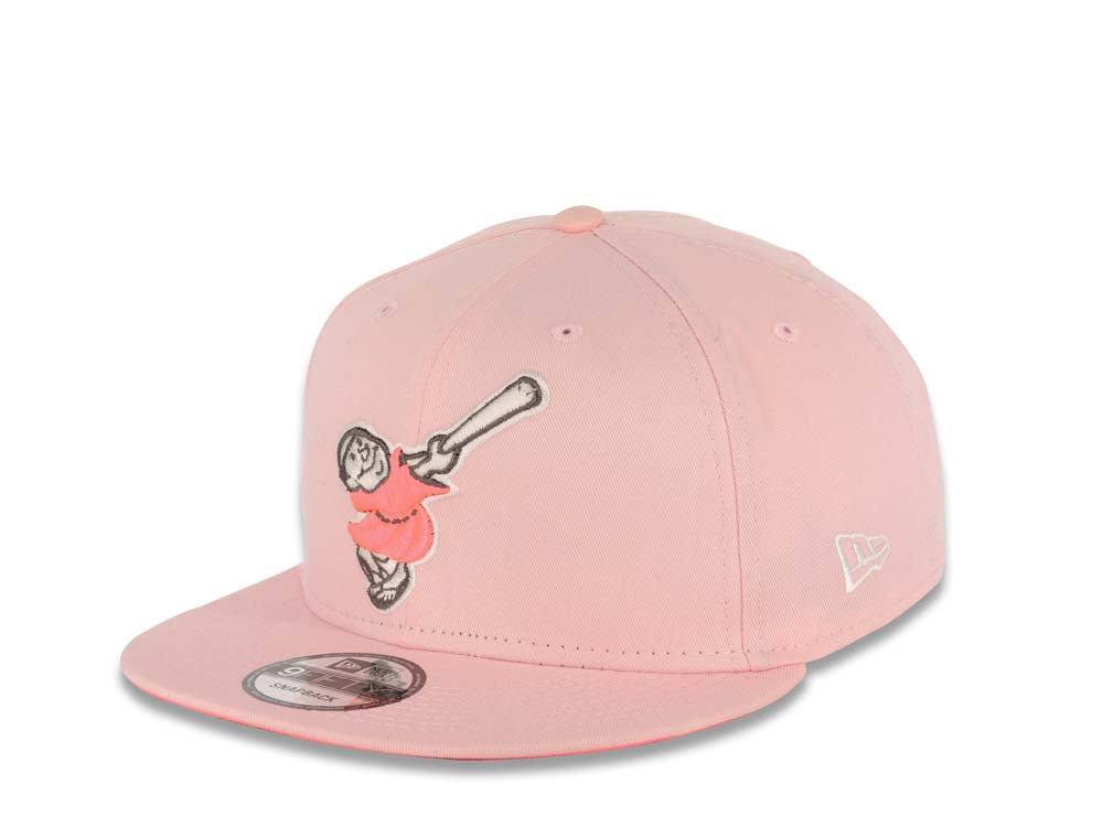 San Diego Padres New Era MLB 9FIFTY 950 Snapback Cap Hat Pink Crown/Visor Pink Glow/Cream Swinging Friar Logo 40th Anniversary Side Patch Pink Glow UV