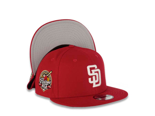 San Diego Padres New Era MLB 9FIFTY 950 Snapback Cap Hat Red Crown/Visor White Logo 40th Anniversary Side Patch Gray UV