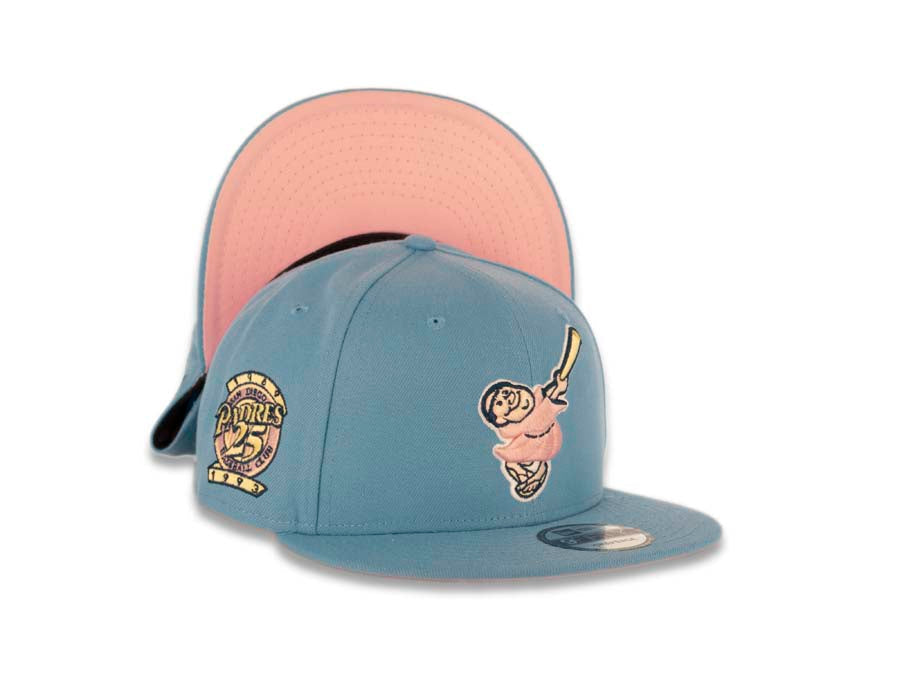 San Diego Padres New Era MLB 9FIFTY 950 Snapback Cap Hat Sky Blue Crown/Visor Pink/Yellow Logo 25th Anniversary Side Patch Pink UV