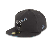 Load image into Gallery viewer, San Diego Padres New Era MLB 59FIFTY 5950 Fitted Cap Hat Dark Gray Crown/Visor Black/Sky Blue Swinging Friar Logo Go Padres Side Patch Turquoise UV
