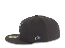 Load image into Gallery viewer, San Diego Padres New Era MLB 59FIFTY 5950 Fitted Cap Hat Dark Gray Crown/Visor Black/Sky Blue Swinging Friar Logo Go Padres Side Patch Turquoise UV
