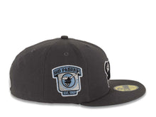 Load image into Gallery viewer, San Diego Padres New Era MLB 59FIFTY 5950 Fitted Cap Hat Dark Gray Crown/Visor Black/Sky Blue Swinging Friar Logo Go Padres Side Patch Turquoise UV
