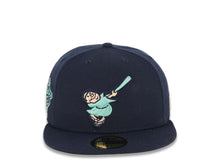 Load image into Gallery viewer, San Diego Padres New Era MLB 59FIFTY 5950 Fitted Cap Hat Navy Blue Crown/Visor Light Teal Swinging Friar Logo 1998 World Series Side Patch Orange UV
