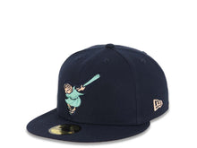 Load image into Gallery viewer, San Diego Padres New Era MLB 59FIFTY 5950 Fitted Cap Hat Navy Blue Crown/Visor Light Teal Swinging Friar Logo 1998 World Series Side Patch Orange UV
