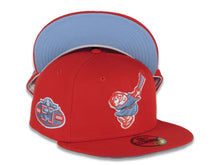 Load image into Gallery viewer, San Diego Padres New Era MLB 59FIFTY 5950 Fitted Cap Hat Red Crown/Visor Sky Blue/Red Swinging Friar Logo 50th Anniversary Side Patch Sky Blue UV
