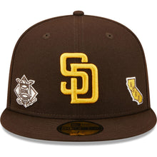 Load image into Gallery viewer, San Diego Padres New Era MLB 59FIFTY 5950 Fitted Cap Hat Dark Brown Crown/Visor Yellow Team Color Logo (Identity)
