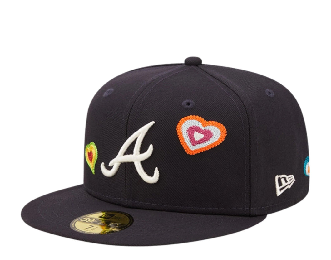 Atlanta Braves New Era MLB 59FIFTY 5950 Fitted Cap Hat Navy Crown/Visor Team Color Logo (Chain Stitch Heart) 