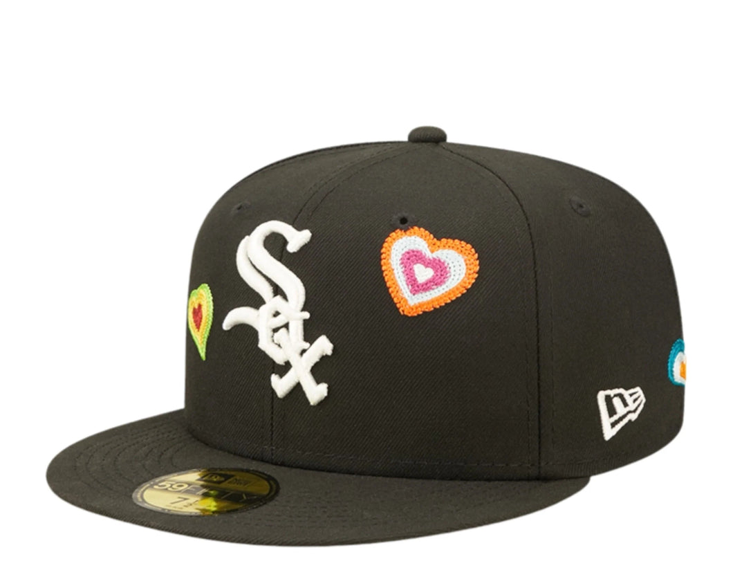 Chicago White Sox New Era MLB 59FIFTY 5950 Fitted Cap Hat Black Crown/Visor Team Color Logo (Chain Stitch Heart) 