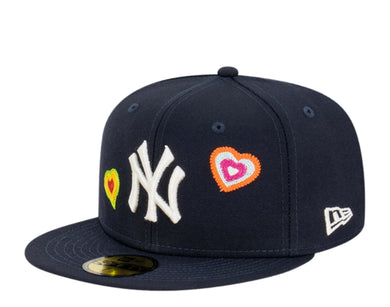 New York Yankees New Era MLB 59FIFTY 5950 Fitted Cap Hat Navy Crown/Visor Team Color Logo (Chain Stitch Heart) 