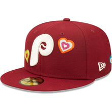 Load image into Gallery viewer, Philadelphia Phillies New Era MLB 59FIFTY 5950 Fitted Cap Hat Cardinal Crown/Visor Team Color Cooperstown Logo (Chain Stitch Heart)
