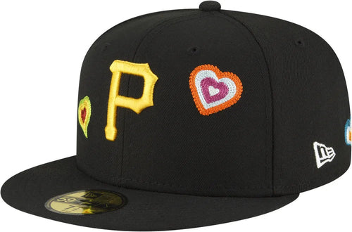 Pittsburgh Pirates New Era MLB 59FIFTY 5950 Fitted Cap Hat Black Crown/Visor Team Color Logo (Chain Stitch Heart)
