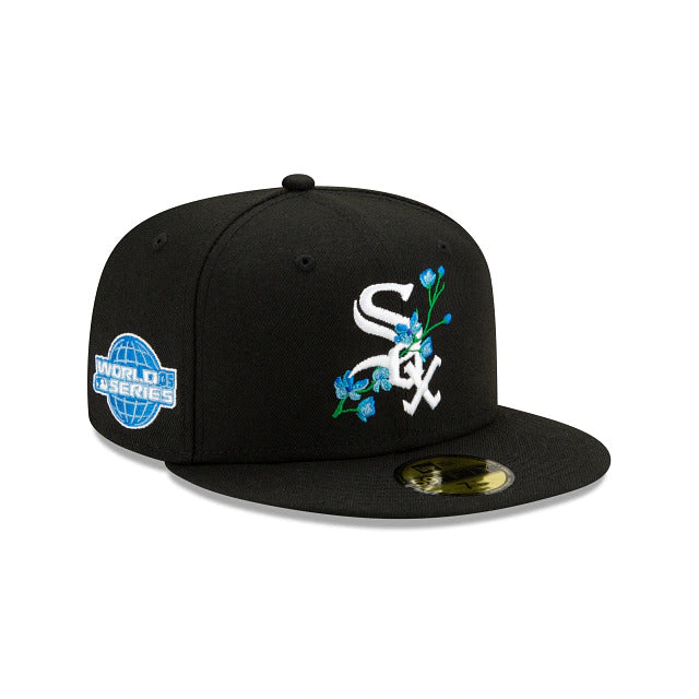 Chicago White Sox New Era MLB 59FIFTY 5950 Fitted Cap Hat Black Crown/Visor Team Color Logo (Side Patch Bloom) 