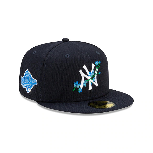 New York Yankees New Era MLB 59FIFTY 5950 Fitted Cap Hat Navy Crown/Visor Team Color Logo (Side Patch Bloom) 