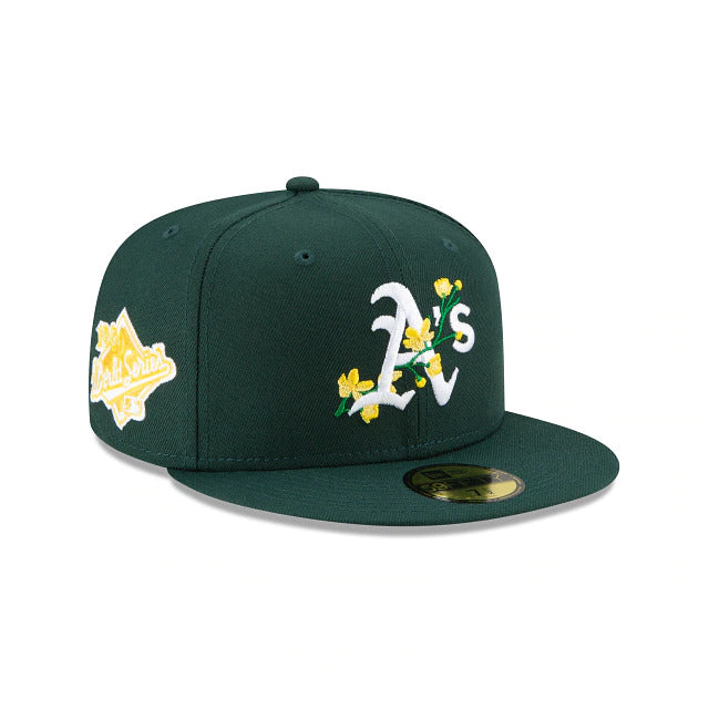 Oakland Athletics New Era MLB 59FIFTY 5950 Fitted Cap Hat Dark Green Crown/Visor Team Color Logo (Side Patch Bloom) 
