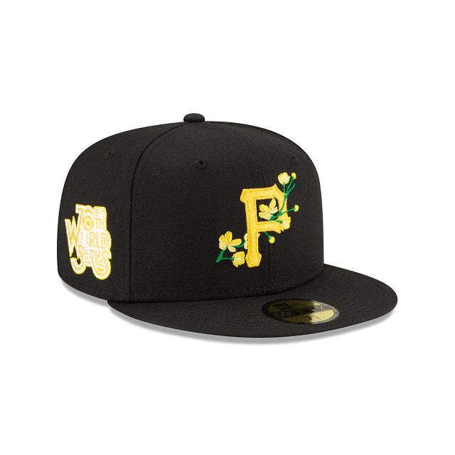 Pittsburgh Pirates New Era MLB 59FIFTY 5950 Fitted Cap Hat Black Crown/Visor Team Color Logo (Side Patch Bloom) 