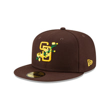 Load image into Gallery viewer, San Diego Padres New Era MLB 59FIFTY 5950 Fitted Cap Hat Dark Brown Crown/Visor Team Color Logo (Side Patch Bloom) 
