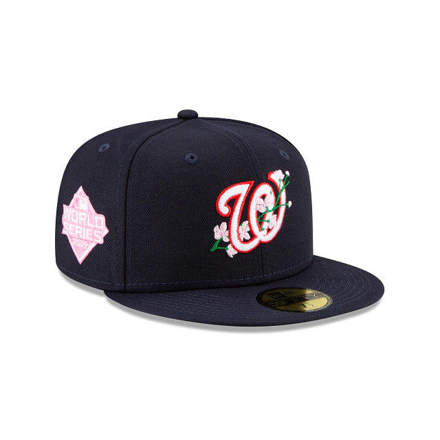 Washington Nationals New Era MLB 59FIFTY 5950 Fitted Cap Hat Navy Crown/Visor Team Color Logo (Side Patch Bloom) 