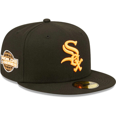 Chicago White Sox New Era MLB 59FIFTY 5950 Fitted Cap Hat Black Crown/Visor Team Color Logo With 2005 World Series Side Patch Snake Skin UV