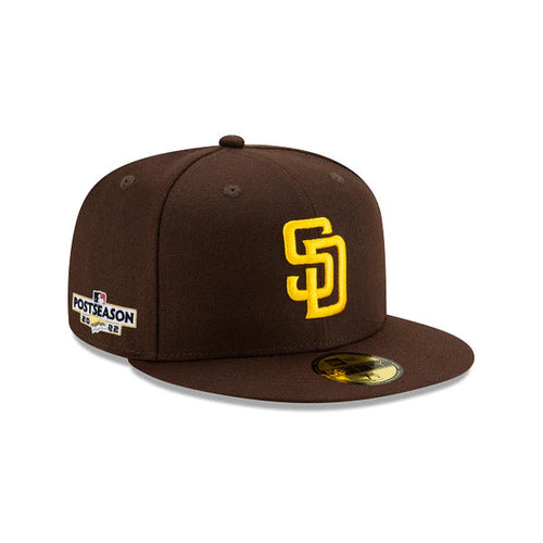 San Diego Padres New Era MLB 59FIFTY 5950 Fitted Cap Hat Dark Brown Crown/Visor Team Color Logo 2022 PostSeason Side Patch 