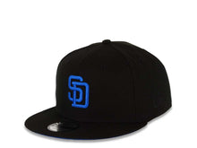 Load image into Gallery viewer, San Diego Padres New Era MLB 9FIFTY 950 Snapback Cap Hat Black Crown/Visor Royal Blue Logo 25th Anniversary Side Patch Royal Blue UV
