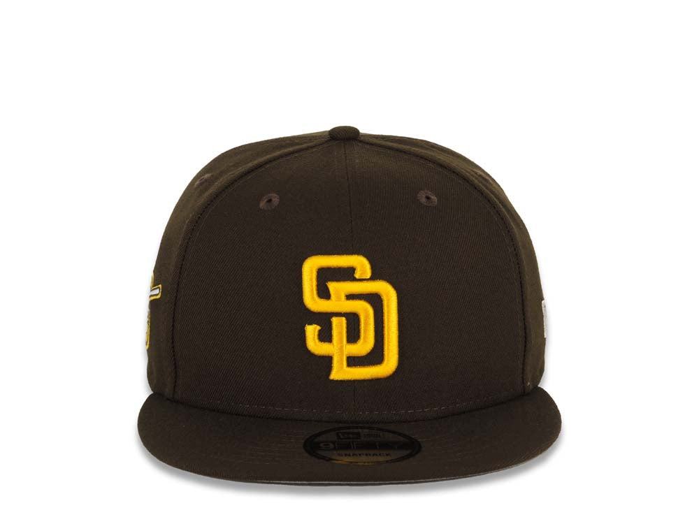 San Diego Padres New Era MLB 9FIFTY 950 Snapback Cap Hat Cream Crown Light Brown Visor Brown/Pink Catching Friar Logo 40th Anniversary Side Patch