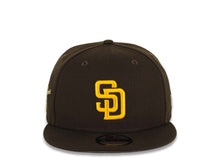 Load image into Gallery viewer, San Diego Padres New Era MLB 9FIFTY 950 Snapback Cap Hat Brown Crown/Visor Yellow Logo Swinging Friar Circle Side Patch Gray UV
