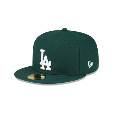Los Angeles Dodgers New Era MLB 59FIFTY 5950 Fitted Cap Hat Dark Green Crown/Visor White Logo Gray UV