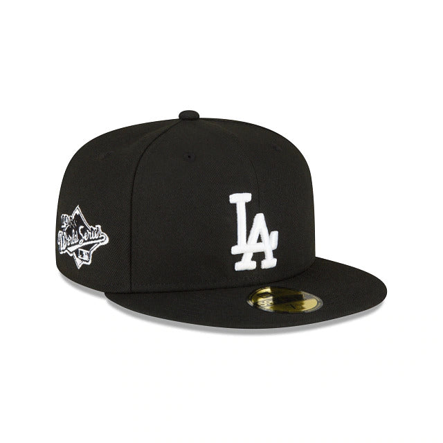 Los Angeles Dodgers New Era MLB 59FIFTY 5950 Fitted Cap Hat Black Crown/Visor White Logo 1988 World Series Side Patch Gray UV