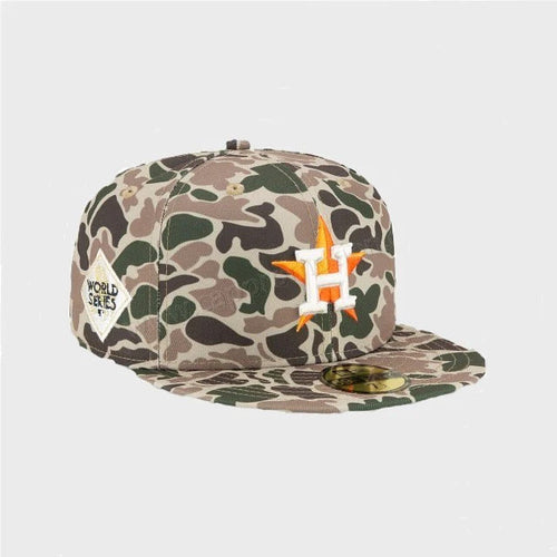Houston Astros New Era MLB 59FIFTY 5950 Fitted Cap Hat Duck Camo Crown/Visor Team Color Logo 2017 World Series Side Patch Orange UV