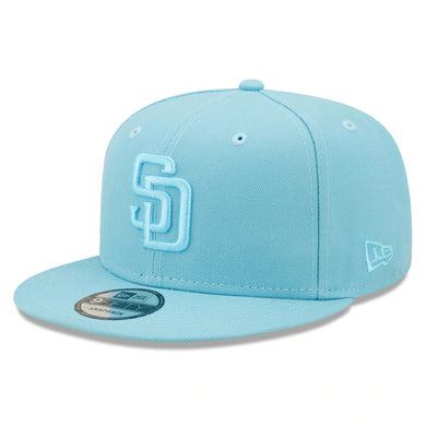 San Diego Padres New Era MLB 9FIFTY 950 Snapback Cap Hat Light Blue Crown/Visor Light Blue Logo Gray UV (Color Pack)