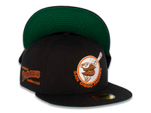 Load image into Gallery viewer, San Diego Padres New Era MLB 59FIFTY 5950 Fitted Cap Hat Black Crown/Visor Brown/Orange Swinging Friar Logo Baseball Club Side Patch Green UV

