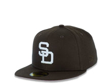 Load image into Gallery viewer, San Diego Padres New Era MLB 59FIFTY 5950 Fitted Cap Hat Brown Crown/Visor White Cooperstown Retro Logo 1978 All-Star Game Side Patch Pink UV 
