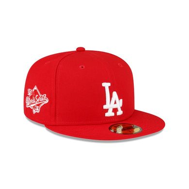 Los Angeles Dodgers New Era MLB 59FIFTY 5950 Fitted Cap Hat Red Crown/Visor White Logo 1988 World Series Side Patch Gray UV
