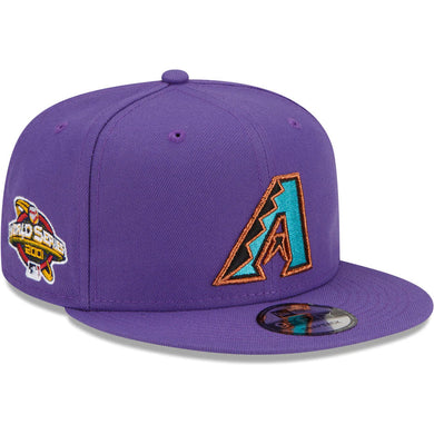 Arizona Diamondbacks New Era MLB 9FIFTY 950 Snapback Cap Hat Purple Crown/Visor Team Color Logo 2001 World Series Side Patch Gray UV