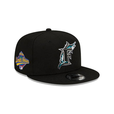 Florida Marlins New Era MLB 9FIFTY 950 Snapback Cap Hat Black Crown/Visor Team Color Logo 1997 World Series Side Patch Gray UV
