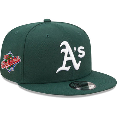 Oakland Athletics New Era MLB 9FIFTY 950 Snapback Cap Hat Dark Green Crown/Visor White Logo 1989 World Series Side Patch Gray UV